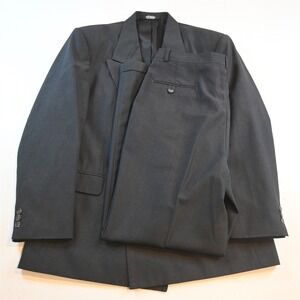 Vtg Mens Double Breasted 42R 34x32 Gray Striped Mens Jacket Pants Suit